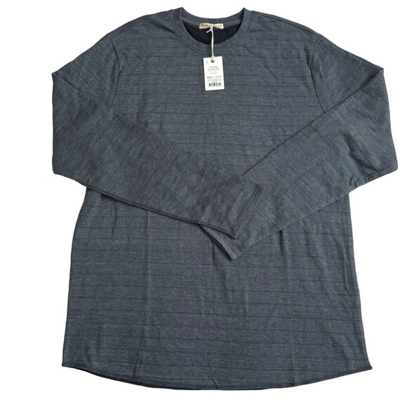 Marine Layer  DK LS crew tee charcoal heather/ black stripe medium long sleeve - Picture 1 of 9